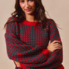 SO ME Textured Two Tone Sweater - RED/HUNTER