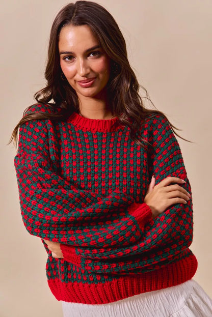 SO ME Textured Two Tone Sweater - Farnelli