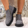 Round Toe Side Zip Ankle Boots - Gray