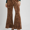 Umgee Velvet Pleated Wide Leg Pants - Brown