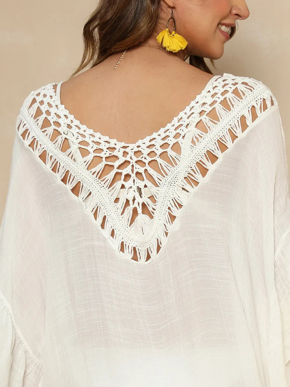Cutout Ruffled Half Sleeve Cover-Up - Farnelli