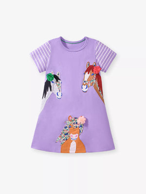 Children's Horse Short Sleeve Casual Dress - Farnelli