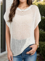 Openwork Round Neck Short Sleeve Cover-Up - Farnelli