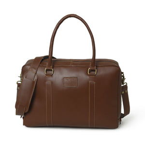 Dixon brown buffalo leather laptop briefcase by Classy Leather Bags, featuring a sturdy handle and sleek office design.