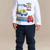 Children's Cartoon Vehicle Print Long Sleeve T-Shirt - White