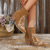 Point Toe Block Heels Boots - Brown