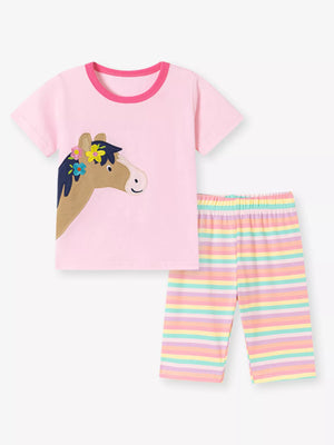 Children's Horse Applique Top & Rainbow Striped Pants Set - Farnelli