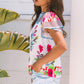 Maya Floral Striped Split Neck Blouse - Farnelli
