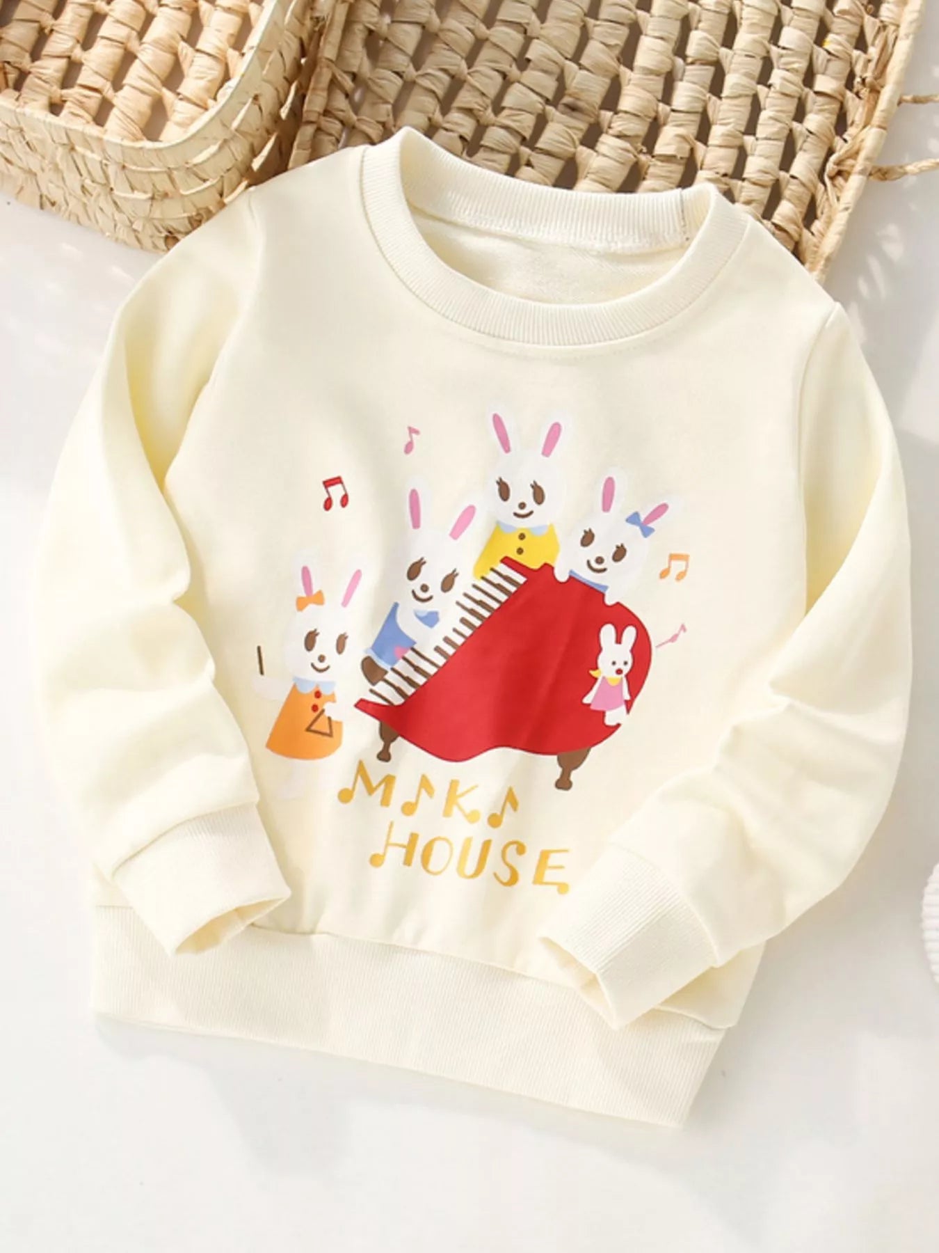 Children's Cute Rabbit Piano Crew Neck Sweatshirt - Farnelli