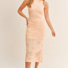 MABLE Floral Design Knit Slit Midi Dress - Lt Apricot