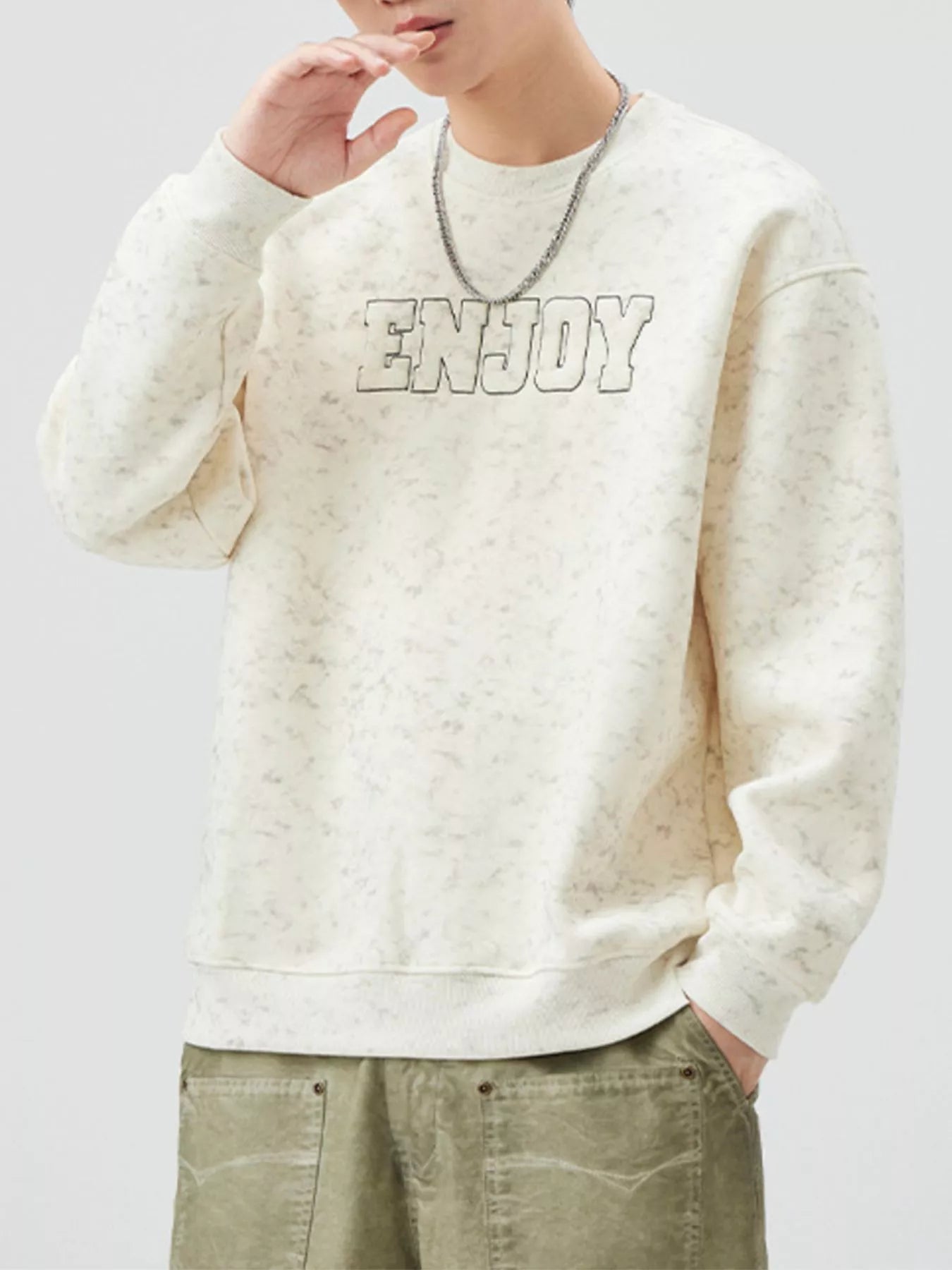 Men's Plus Size Enjoy Round Neck Long Sleeve Sweatshirt - Farnelli