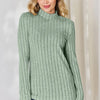 Basic Bae Full Size Ribbed Mock Neck Long Sleeve T-Shirt - Light Green