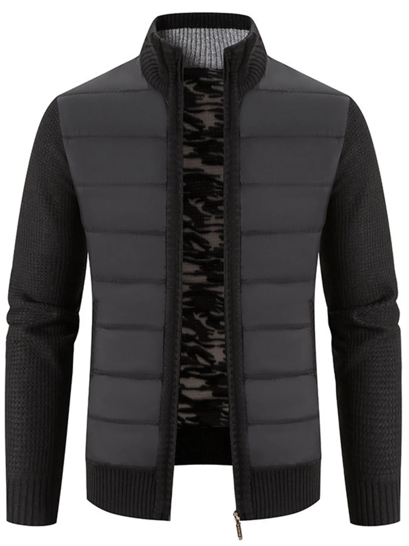 Men's Plus Size Quilted Knit Bomber Jacket with Stand Collar - Farnelli