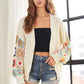 ADORA Full Size Contrast Crochet Open Front Long Sleeve Cardigan - Farnelli