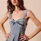 SO ME Mineral Washed Bow Ribbon Denim Flare Dress - Farnelli