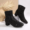 Sequin Block Heels Boots - Black