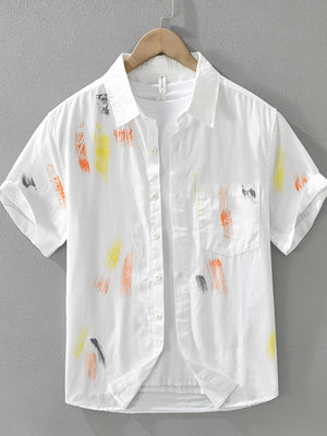 Men's Plus Size Printed Short Sleeve Button-Up Shirt - Farnelli