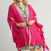 Umgee Ruffle Trim Kimono with Crochet Accent - Pink