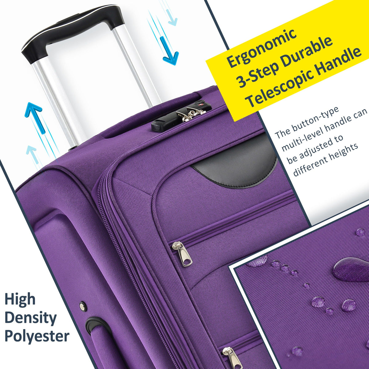 HouseOfZazla expandable softside luggage 3-piece set with spinner wheels in multiple colors