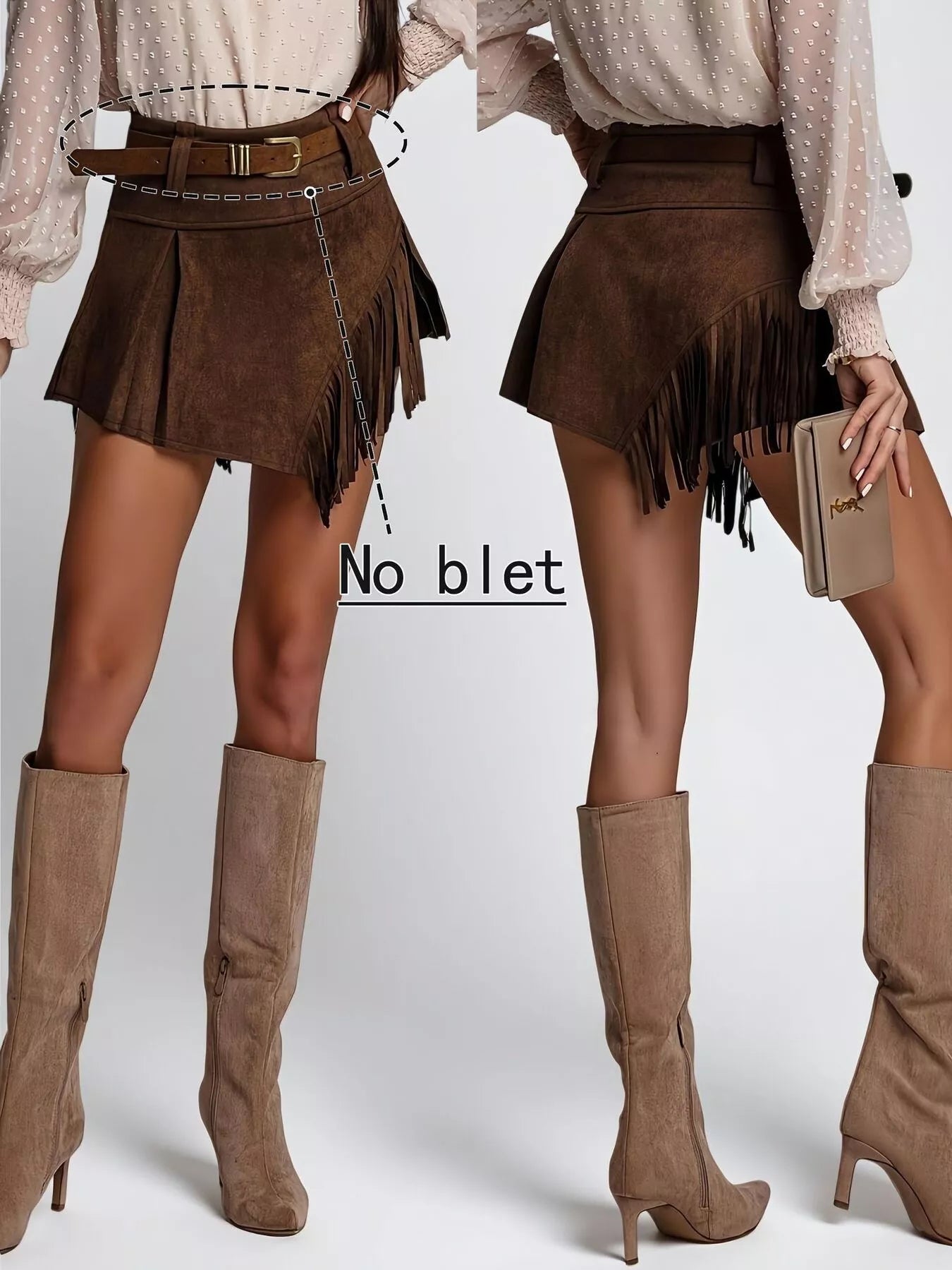 Fringed Suede Mini Skort - Farnelli