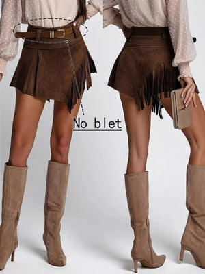 Fringed Suede Mini Skort - Farnelli