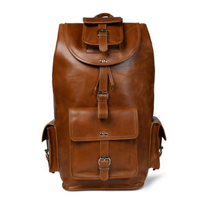 Kingston tanned leather backpack by Classy Leather Bags with adjustable shoulder straps and multiple compartments.