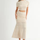 MABLE Pointelle Short Sleeve Crop Top and Slit Skirt Sweater Set - Farnelli