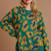 Umgee Full Size Leopard Destroyed Rib Band Sweater Plus Size - Green