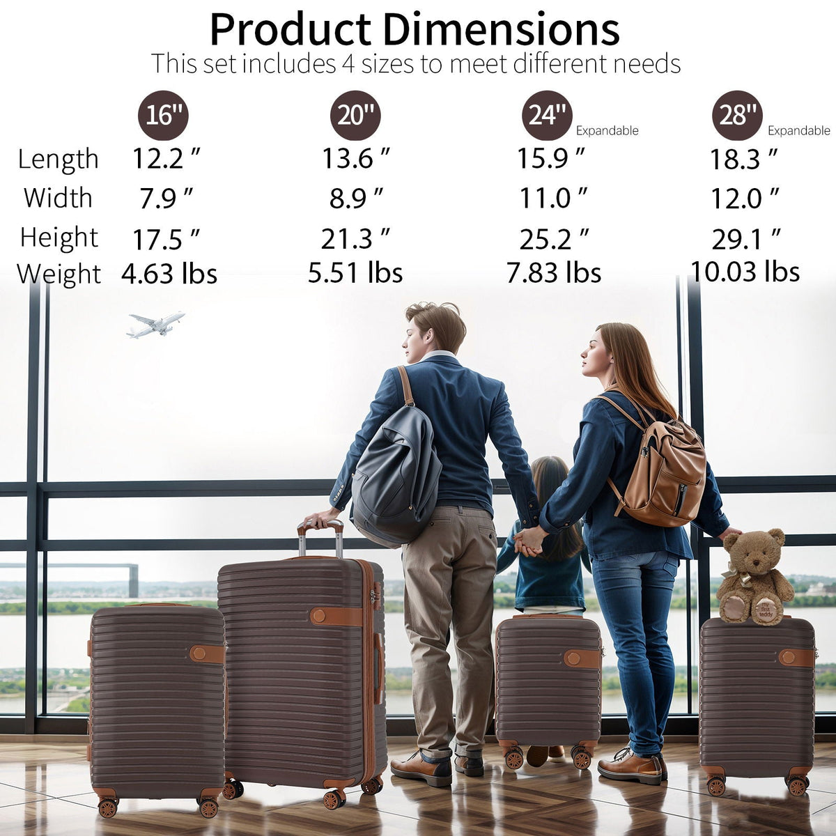 HouseOfZazla 4-piece hard shell luggage set with spinner wheels in multiple colors