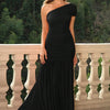 One-Shoulder Ruched Maxi Dress - Black
