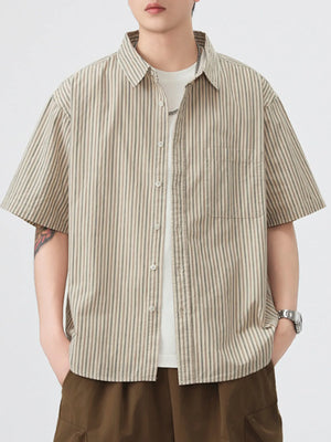 Men's Plus Size Striped Button Up Short Sleeve Shirt - Farnelli