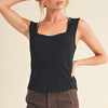 Aemi + Co Exposed Seam Ribbed Wide Strap Tank - Black