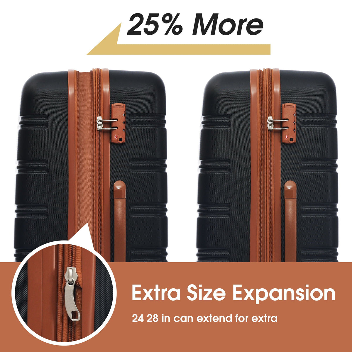 HouseOfZazla hardshell luggage set with spinner wheels and TSA lock in black, white, or pink