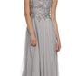 CLEARANCE - Juliet 552 Long Jewel Neckline Studded Bodice Silver A-Line Gown (Size M)