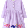Children's Dinosaur Embroidered Polka Dot Dress - Lavender