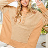 BiBi Thumb Opening Long Sleeve Top with Kangaroo Pocket - Taupe
