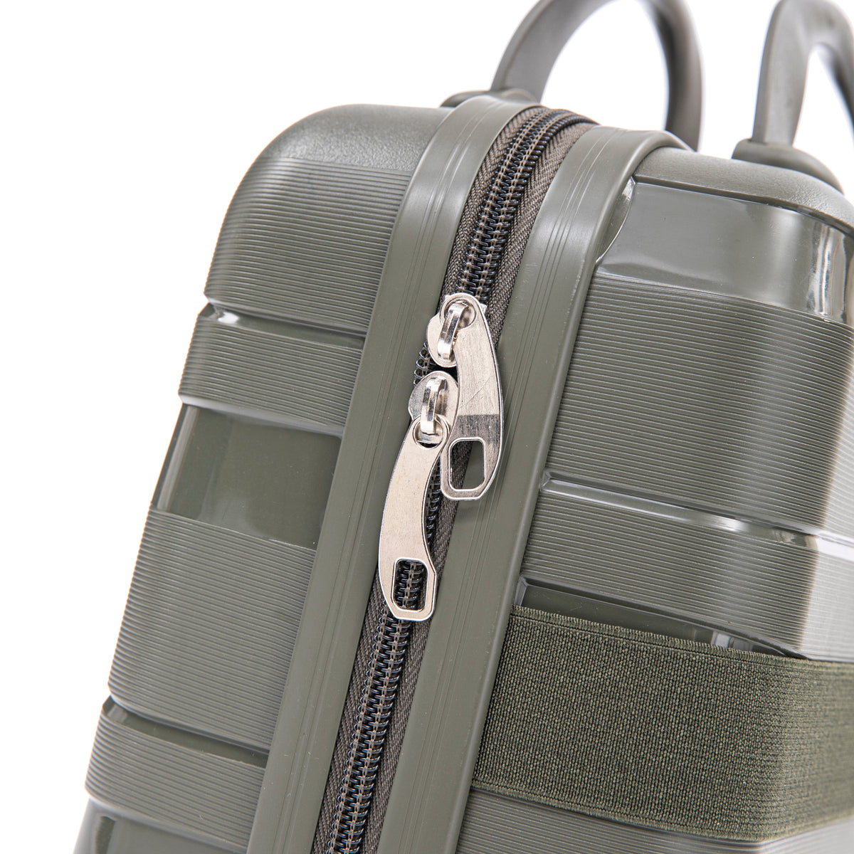 HouseOfZazla green 4-piece hard case spinner luggage set with matching cosmetic case
