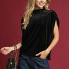Umgee Velvet Mock Neck Sleeveless Blouse - Black