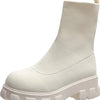 Round Toe Platform Boots - Beige