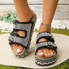 Rhinestone Double Buckle Platform Sandals - Black