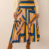 Ruched Elastic Waist Contrast Midi Skirt - Multicolor