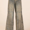 Mittoshop Washed Wide Leg Jeans with Pockets - Mud Denim