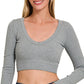 Zenana Seamless Fitted Rib V-neck Long Sleeve Crop Top - Farnelli