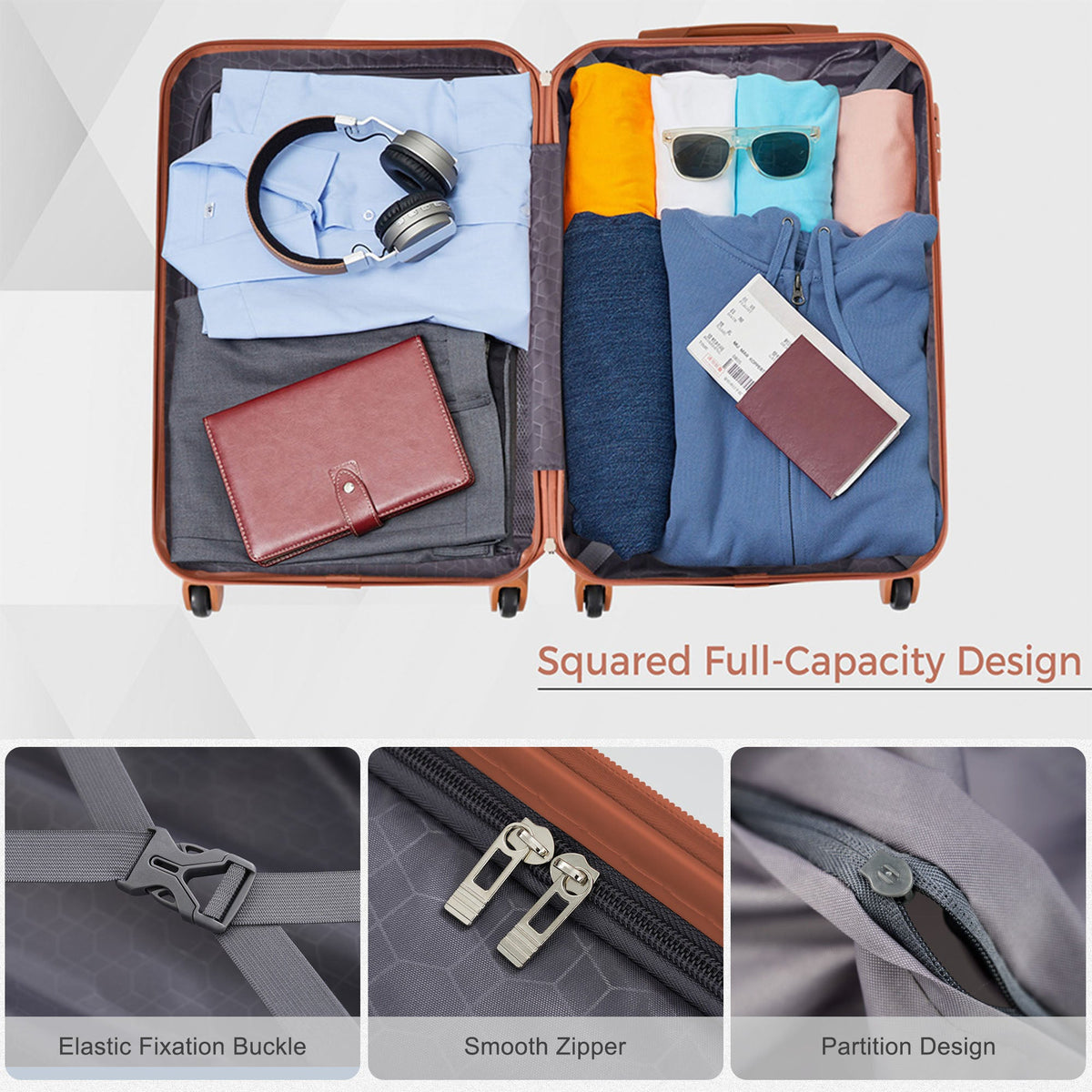 HouseOfZazla charcoal ABS 3-piece hard case luggage set with TSA lock
