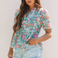 Amaris Notched Neck Puff Short Sleeve Floral Blouse - Farnelli