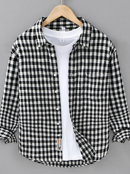 Men's Plus Size Plaid Button Up Long Sleeve Shirt - Farnelli