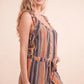 VERY J Crochet Multi Color Striped Casual Summer Romper - Farnelli