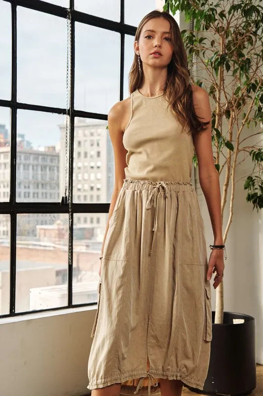 ADORA Drawstring Sleeveless Washed Dress - Farnelli
