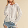 Aemi + Co Twisted Hemline Button Detail Collared Neck Top - White