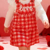 Children's Ruffled Bodysuit and Gingham Dress Set with Headband - Red